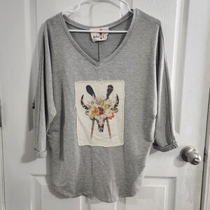 Boho Jane grey boho hippie southwestern grey long sleeve top grunge XL